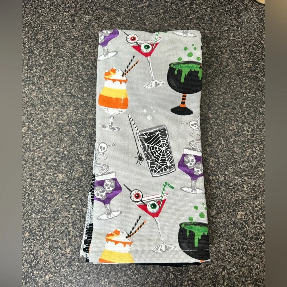 Cupcakes and Cashmere Creepy Halloween Cocktail Kitchen Towels Set of 3